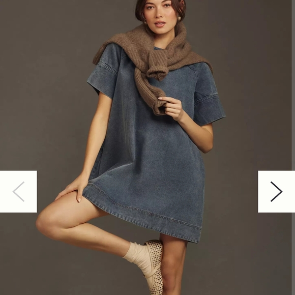 Porridge Short-Sleeve Denim Swing Mini Dress By Anthropologie - Picture 4 of 6